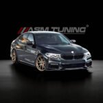 Installed carbon fibre front splitter on BMW G30 5 Series gloss-finish aero lip upgrade