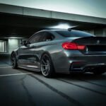 Close-up of BMW M4 F82/F83 PSM Style carbon fibre side skirts gloss-finish aerodynamic rocker extensions