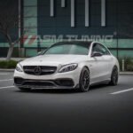 Installed carbon fibre front splitter on Mercedes C63 W205 Saloon gloss-finish bumper lip upgrade