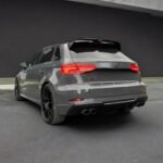 Installed carbon fibre rear wing spoiler on Audi A3 8V Sportback gloss-finish OEM fitment roof spoiler upgrade