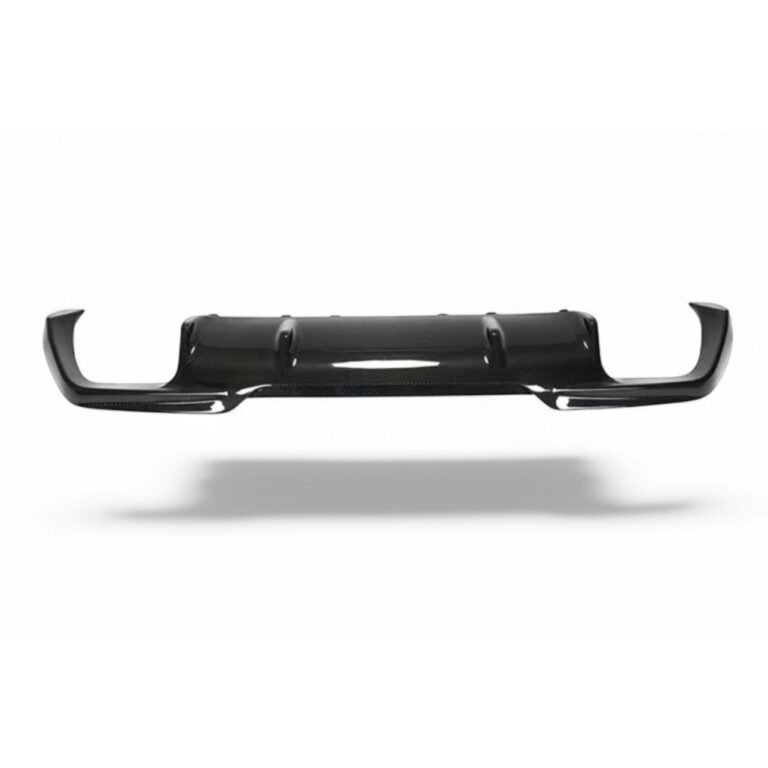 Dry pre-preg carbon fibre rear diffuser for BMW 8 Series G16 gloss-finish OEM fitment with aggressive aerodynamic fins