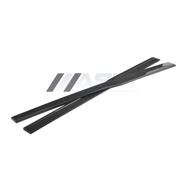 Angle view of VW Golf R MK7.5 carbon fibre side skirts gloss-finish rocker extensions with OEM fitment