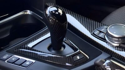 Side Angle View Of Bmw M2C F87 Carbon Fibre Shift Knob Gloss-Finish Gear Selector