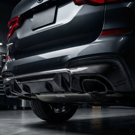 close-up of a carbon fibre rear diffuser installed on a BMW X3 G01