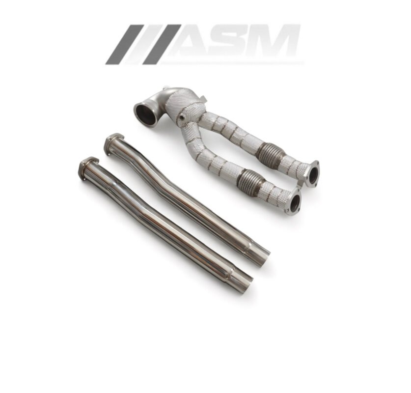 Performance downpipe for Audi RS3 8Y 2021+ stainless steel sport cats and de-cat versions engineered for maximum power and exhaust flow efficiency