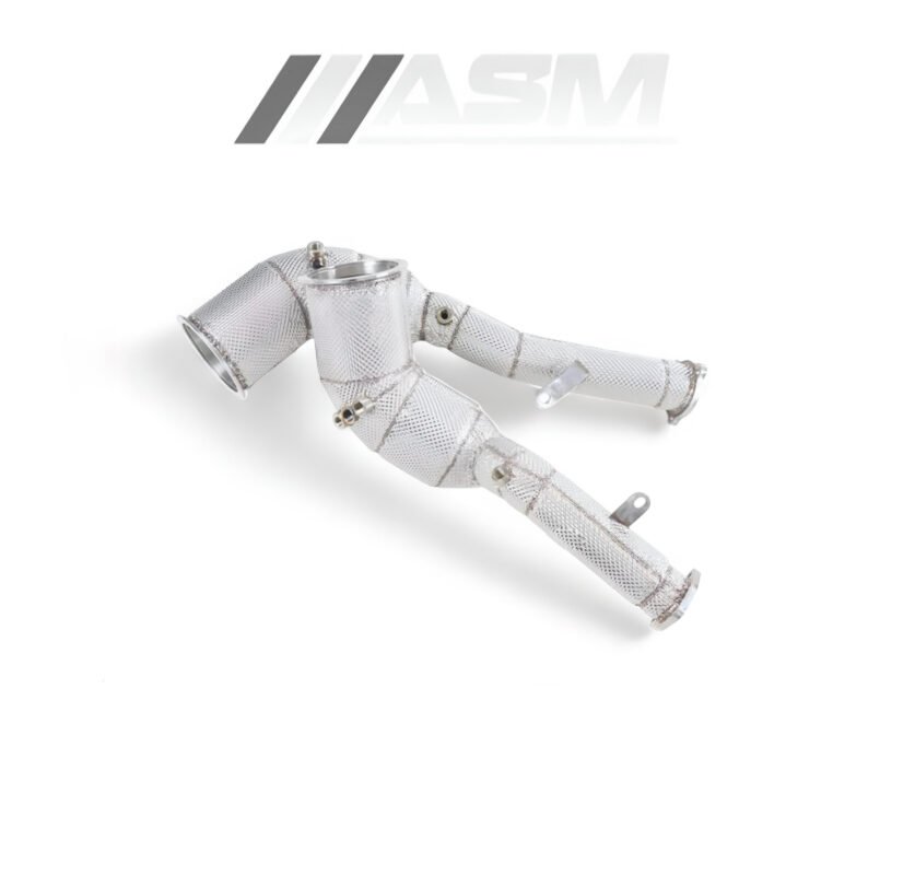 Performance downpipe for Audi S6 and S7 C8 (2019+) stainless steel sport cat and de-cat versions for 3.0 TFSI engines, improving exhaust flow and power