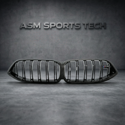 product view of a carbon fibre kidney grille compatible with a bmw m8-F91-F92-F93