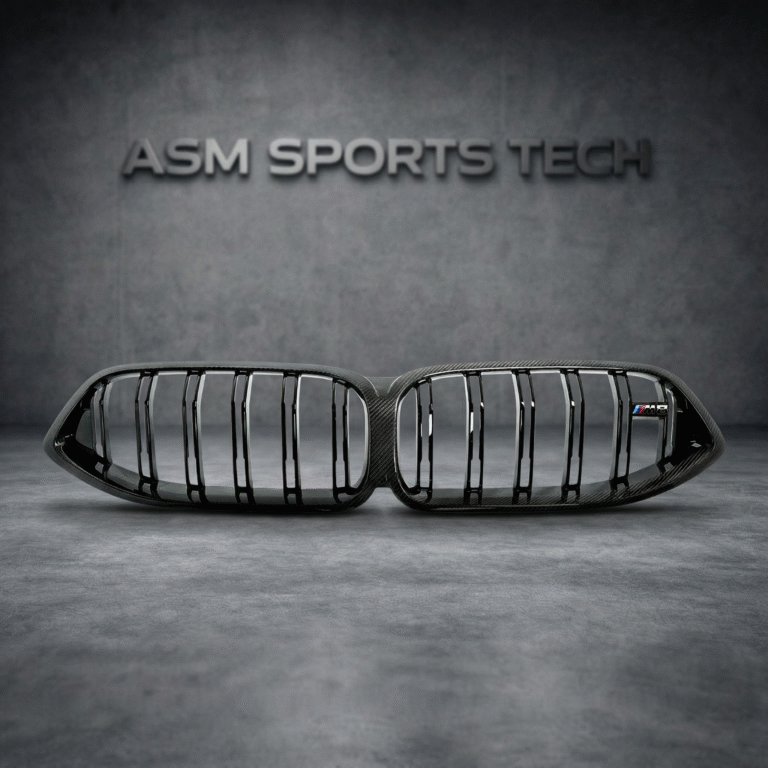 product view of a carbon fibre kidney grille compatible with a bmw m8-F91-F92-F93