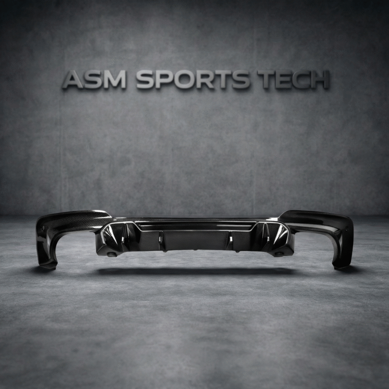 BMW X3 G01 M-Sport carbon fibre rear diffuser full rear view of lower valance in gloss dry carbon finish