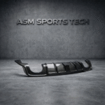 Side angle of Audi RS3 8V carbon fibre rear bumper diffuser showing aerodynamic fins and sculpted design