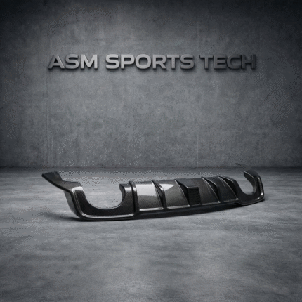 Side angle of Audi RS3 8V carbon fibre rear bumper diffuser showing aerodynamic fins and sculpted design