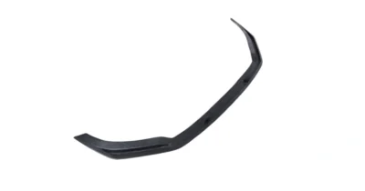 Bottom perspective of Audi RS3 8V Saloon front lip spoiler in carbon fibre, showing underbody airflow features