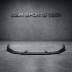 Audi RS3 8V Saloon carbon fibre front splitter viewed at an angle, showcasing its sharp contours and aerodynamic design