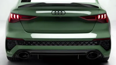 Audi RS3 8Y Saloon carbon fibre spoiler PS style – rear view installed view