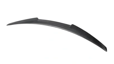 Side Profile Of Dry Carbon Fibre V Style Spoiler Designed For Bmw M3 G80 And G20 3 Series, Showing Aggressive Lift And Edge Details