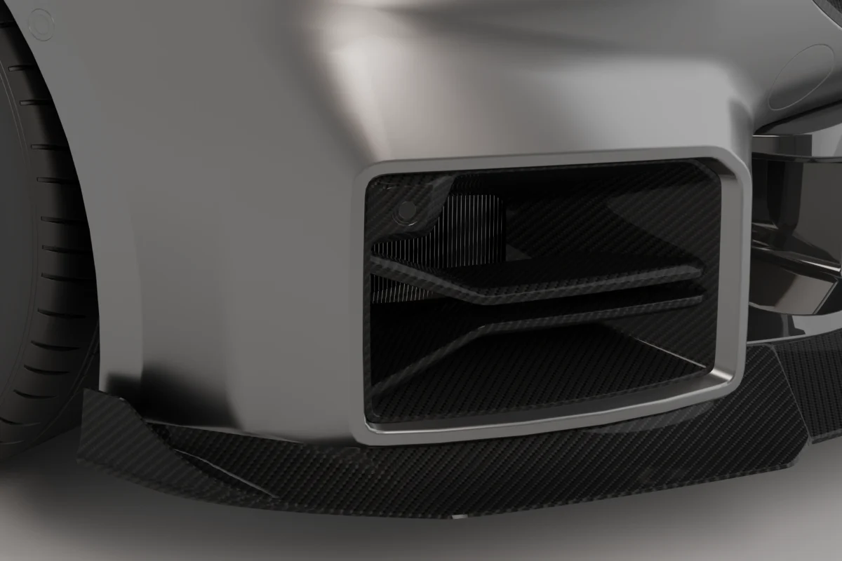 carbon fibre front intake grilles fitted on a bmw g87 m2 grey