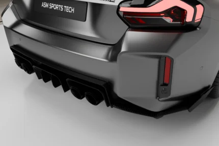 close-up of a carbon fibre rear diffusser intalled on a bmw g87 m2