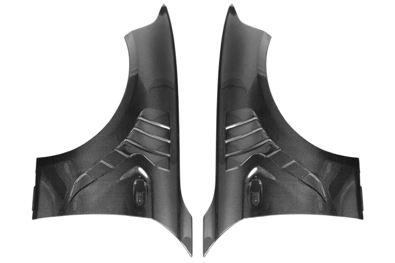 BMW M2 F87 / M2C carbon fibre front fenders – pair of ASM vented wings laid side-by-side for full set display