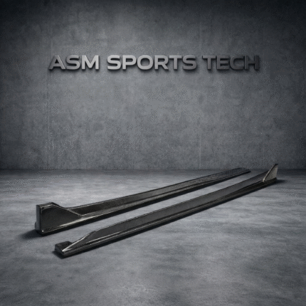 Top view of BMW X5M F95 gloss carbon side skirts – M-style rocker extensions for aggressive side profile