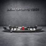 Top view of BMW X5M F95 carbon fibre rear diffuser with brake light