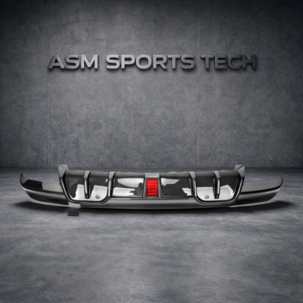 Top view of BMW X5M F95 carbon fibre rear diffuser with brake light