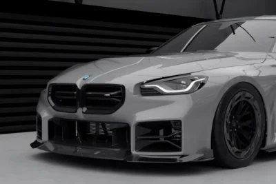 Bmw G87 M2 Dry Carbon Fibre Front Grille – Asm Design | Lightweight Motorsport Kidney Grille Full Car Angled To Show Carbon Bumper Grille Integration