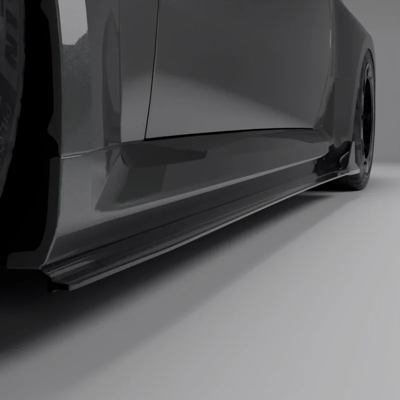 Close-up view of lightweight carbon fibre rocker panels