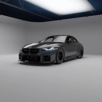 BMW G87 M2 Dry Carbon Front Lip – studio shot of full vehicle with splitter installed