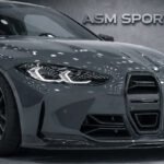 Front view of grey BMW M4 G82/G83 fitted with ASM carbon fibre bumper ducts and air intake grilles