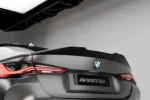 BMW M4 G82 and 4 Series G22 pre-preg carbon fibre rear spoiler by ASM Sports Tech showing OEM+ boot lid fitment