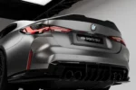 BMW M4 G82 and 4 Series G22 pre-preg carbon rear spoiler full rear view showing sharper boot lip profile