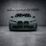 BMW M4 G82/G83 finished in grey fitted with ASM Dry Pre-Preg Carbon Fibre Front Splitter Lip – angled front view