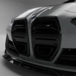 Angled close-up of carbon fibre front kidney grille on BMW M4 G82/G83 by ASM Design