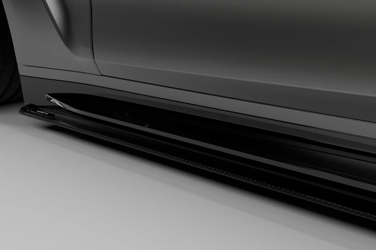 BMW M4 G82 G83 carbon side skirts side profile showing lower side silhouette and OEM+ aero styling