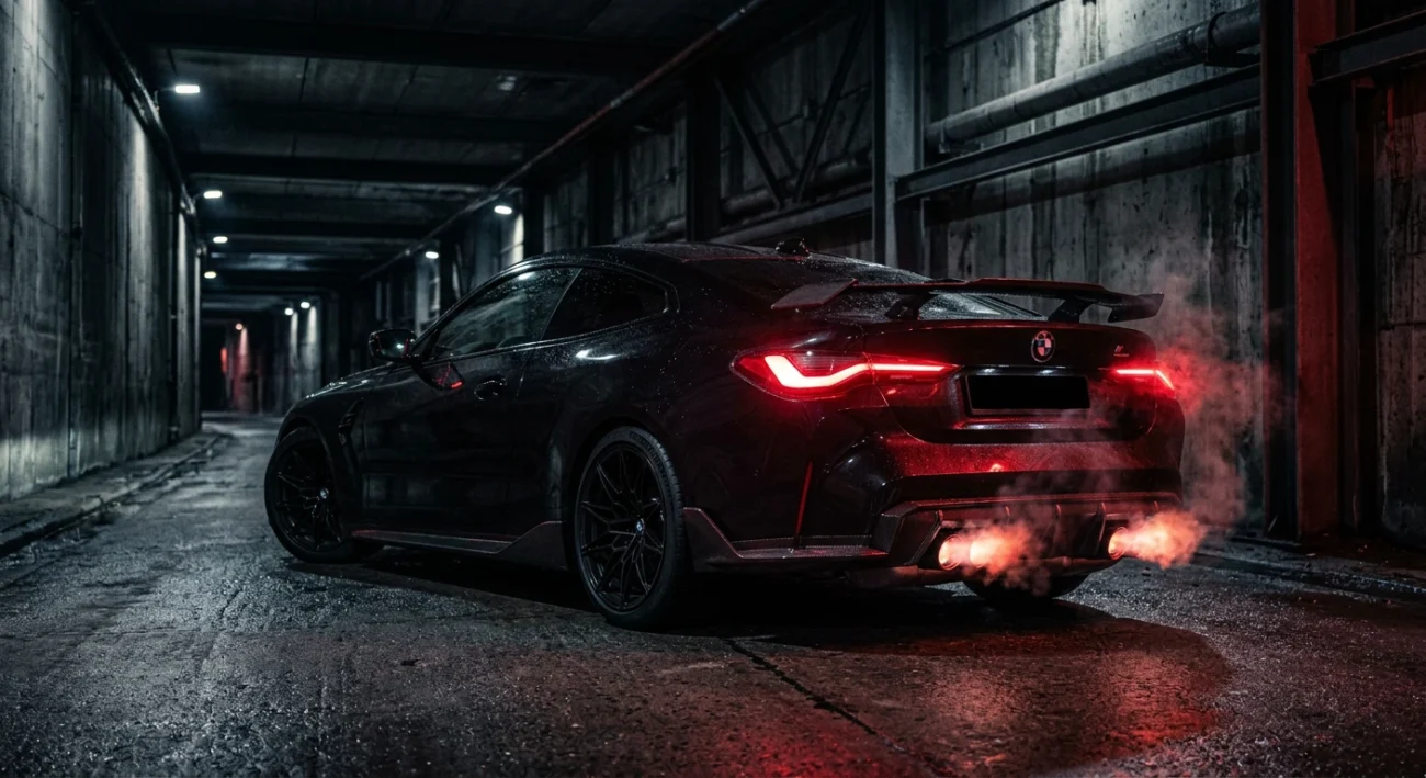 BMW performance car with exhaust and downpipe upgrades showing how to make your car sound better