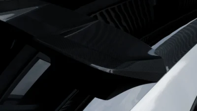 Gloss finish dry carbon fibre roof spoiler on Porsche Cayenne Turbo GT – close detail