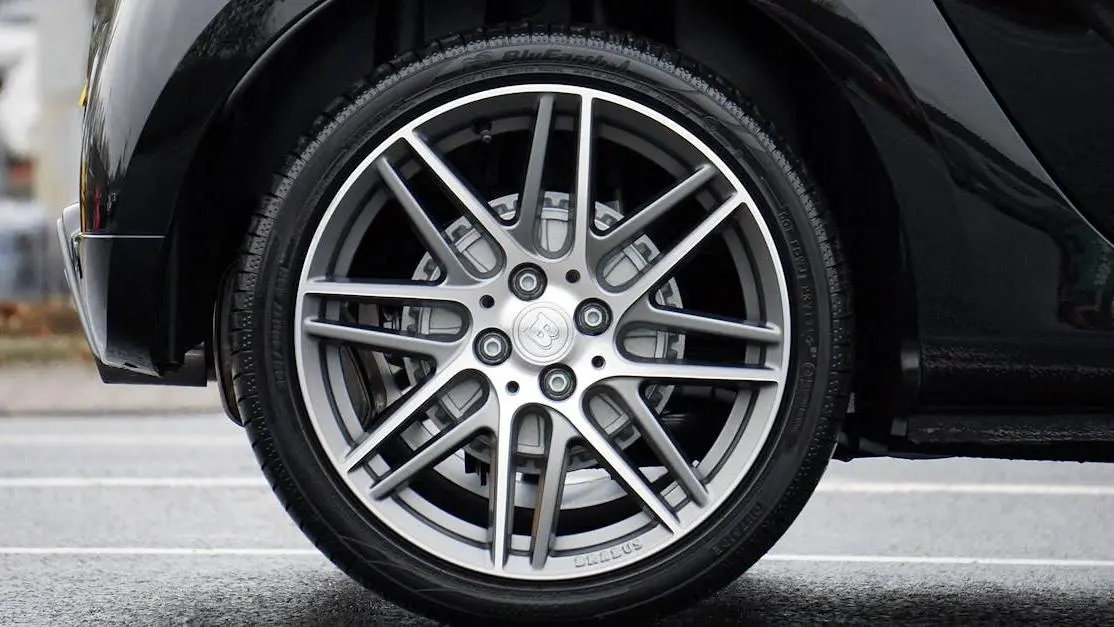 Aftermarket car wheels on a black car highlighting modern rim design and premium automotive styling.