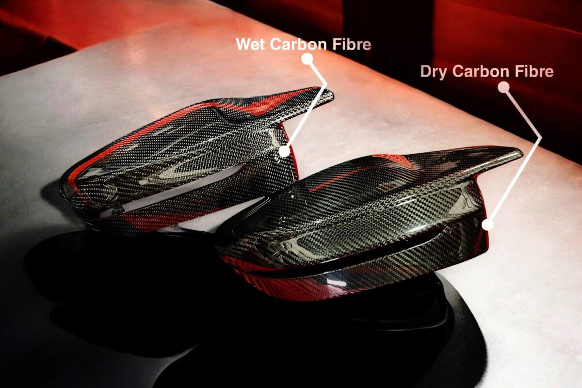 Dry carbon vs wet carbon fibre car parts compared by finish, texture and weight for performance builds