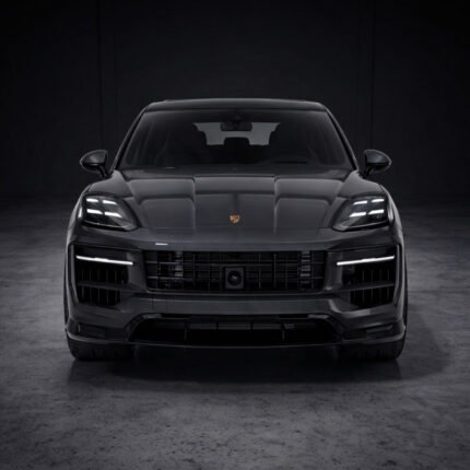 Front view of Porsche Cayenne Turbo GT dry carbon front splitter – ASM Sports Tech aerodynamic lip