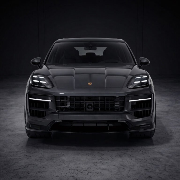 Front view of Porsche Cayenne Turbo GT dry carbon front splitter – ASM Sports Tech aerodynamic lip
