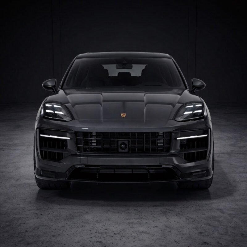 Front view of Porsche Cayenne Turbo GT dry carbon front splitter – ASM Sports Tech aerodynamic lip
