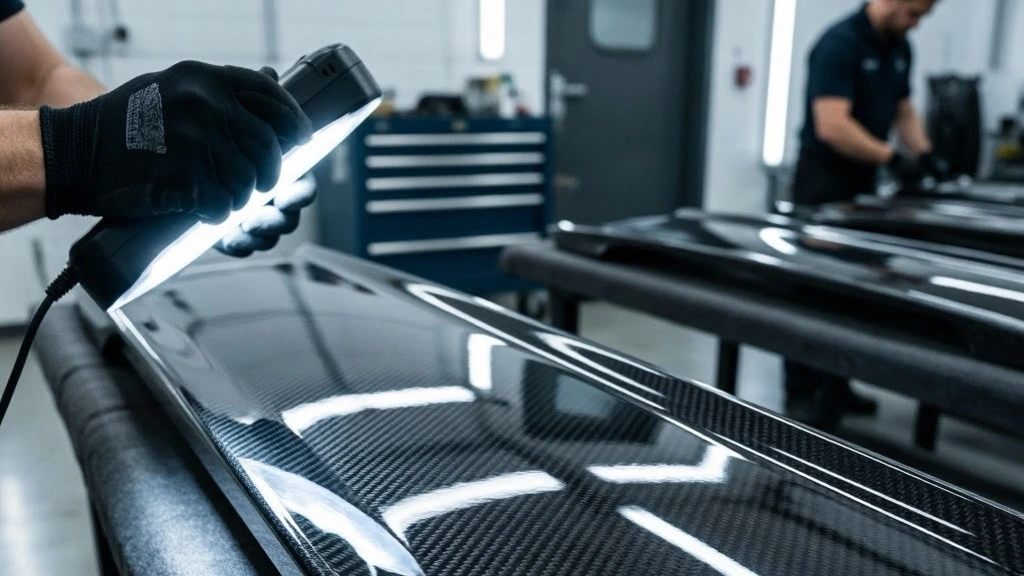 Asm Sports Tech Carbon Fibre Aerodynamic Parts Inspection And Quality Control Under Professional Lighting