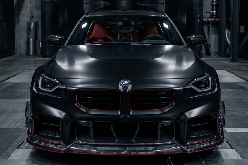 Bmw G87 M2 Wtih Dry Pre-Preg Carbon Fibre Aero Kit In Cinematic Stuido Showing Premium Carbon Fibre Engineering