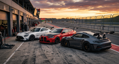 Modern Performance Cars With Motorsport Inspired Aerodynamics Including Large Rear Wings Carbon Fibre Splitters And Track Focused Design