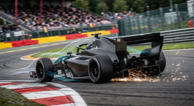 Motorsport Race Car Testing Advanced Aerodynamics And Carbon Fibre Technology On Proffesional Racetrack