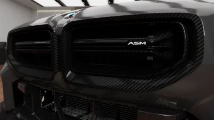 BMW G87 M2 dry pre-preg carbon fibre front grille by ASM Sports Tech showing OEM+ front-end integration