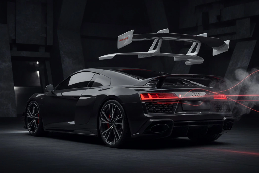 spoiler-vs-gt-wing comparison showing rear downforce airflow and aerodynami balance on a performance audi r8