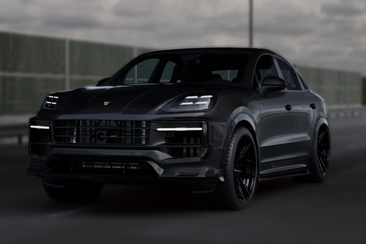 carbon fibre aero kit on a performance porsche cayenne showing airflow over front splitter side skirts and rear diffuser