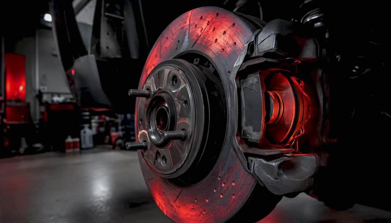 Heated Brake Rotor And Caliper Showing Thermal Expansion