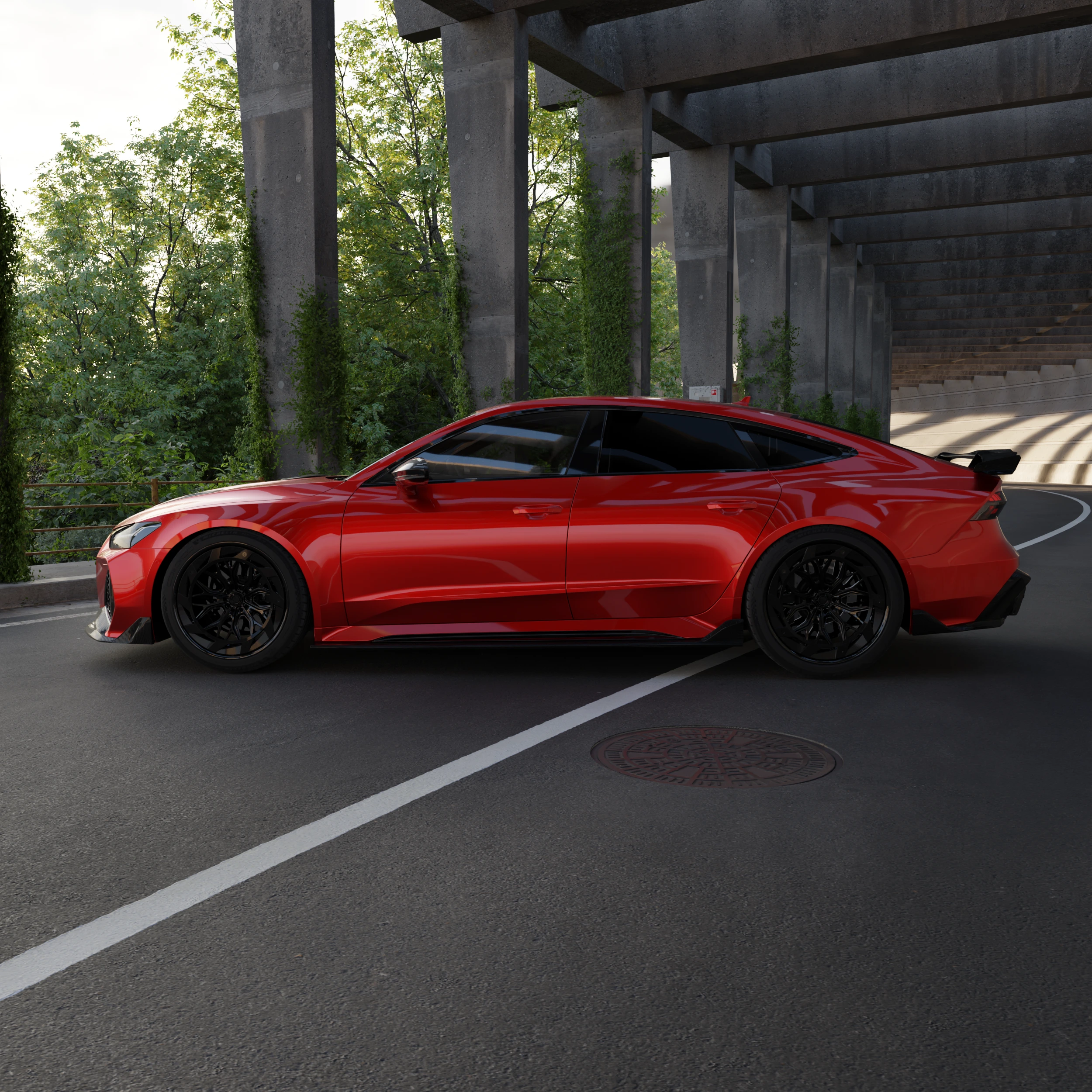 Rear Three-Quarter Of The Audi Rs7 C8 With The Complete Asm Sports Tech Carbon Fibre Programme